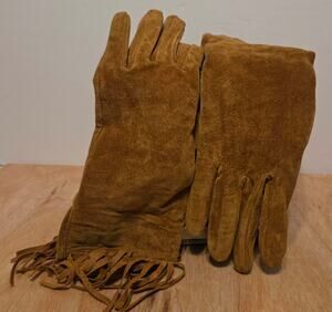 Gates Western 100% pigskin Suede Fringed Leather Gloves Med Brown size L